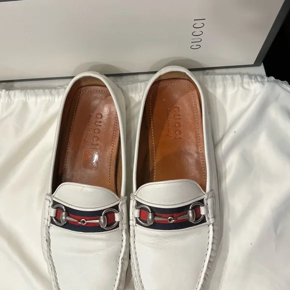 AUTHENTIC GUCCI MENS WHITE LEATHER LOAFERS - Picture 4 of 11